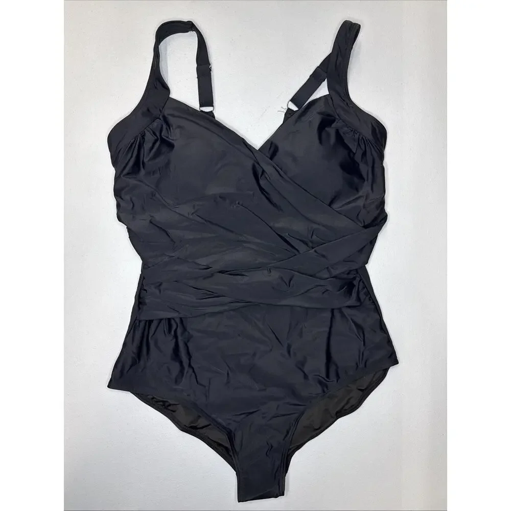 Tempt Me Women Plus Size One Piece Swimsuit Black Size 16W